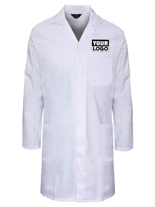 custom branded labcoat mock up from t-shirt printing company dirtyhandesigns