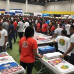 Busy trade show floor in Jamaica showcasing printing t-shirts Jamaica